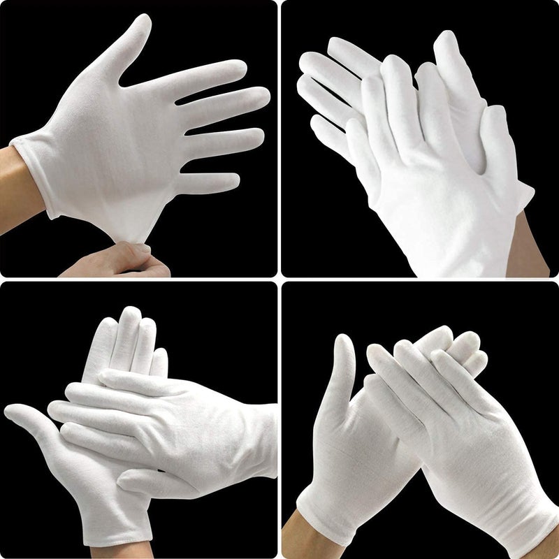 YITIAOYU 24pcs Soft Cotton Gloves for Dry Hands, Overnight Eczema Moisturizing Lotion Treatment Reusable Work Gloves for Coin Jewelry Silver Archival Costume Inspection (Medium, White) - Image 3